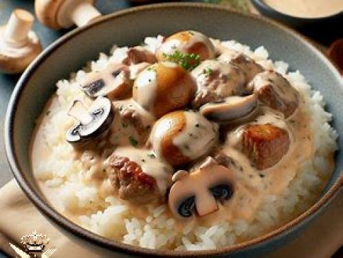 Riz crémeux à la viande et aux champignons