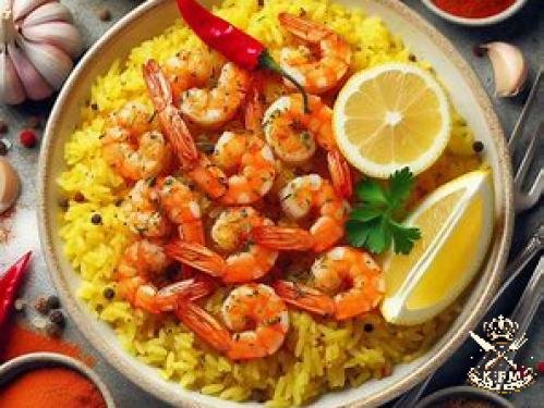 Shrimp with Paprika and Lemon, Served with Garlic Butter Rice